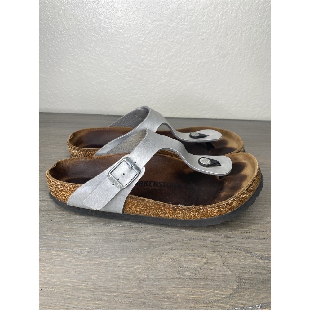 Birkenstock Gizeh Silver Metallic Birko-Flor Thong Sandals Women 39 US8 M6 - Picture 2 of 9